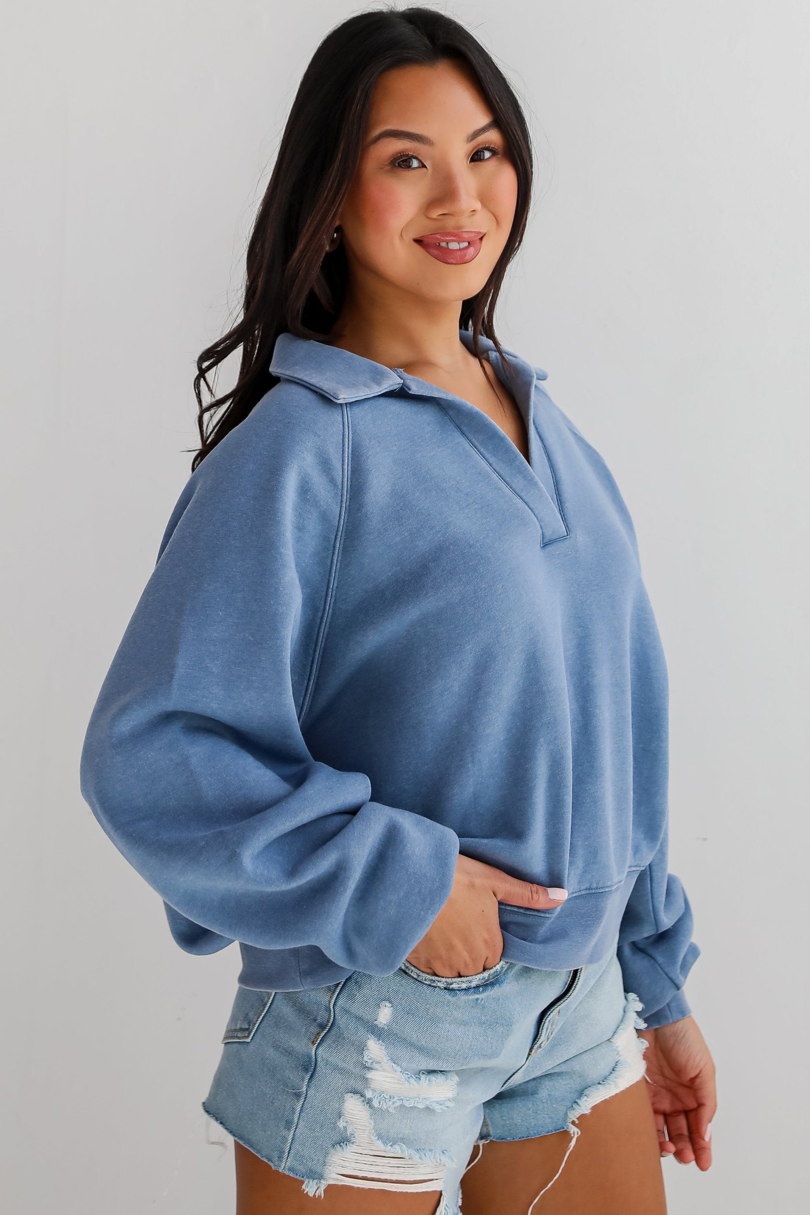 Comfy Culture Denim Collared Pullover - DU DEAL