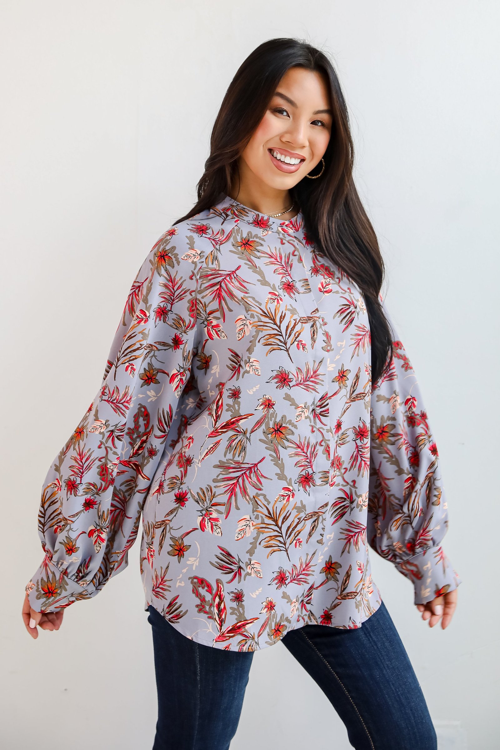 Endless Aura Grey Floral Blouse